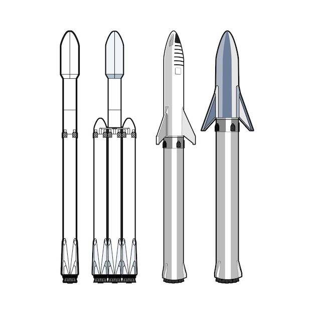 Premium Vector | Isolated rockets set. spaceships with booster