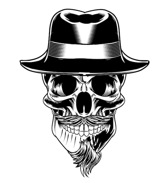 Premium Vector | Isolated skull with hat mustache