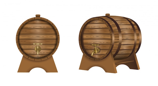孤立した木製ワイン樽イラスト プレミアムベクター