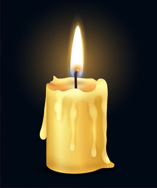 暗いイラストで孤立した黄色の現実的な非常に熱い蝋燭炎火光組成 無料のベクター