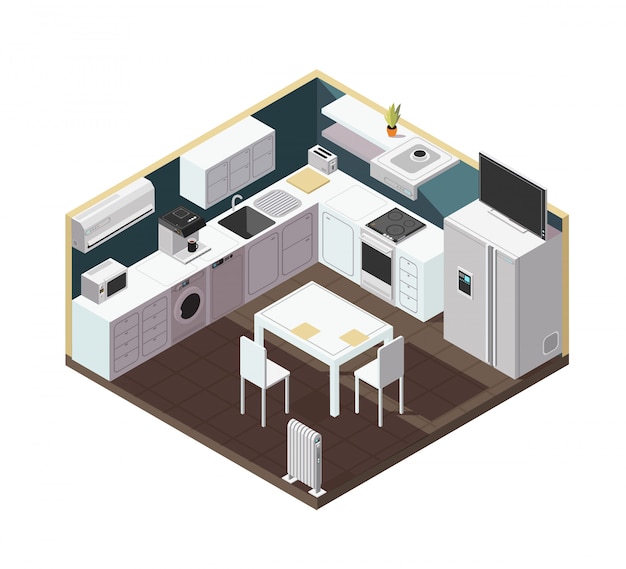 Download Isometric 3d kitchen interior with household appliance ...