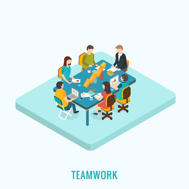 Premium Vector | Isometric 3d meeting and teamwork concept, vector ...