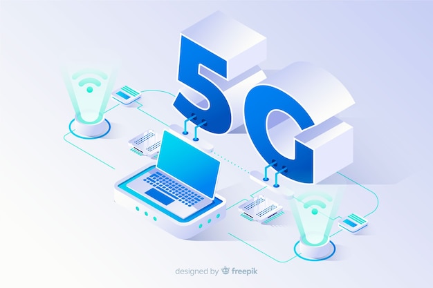 Isometric 5g concept background with technological devices Free Vector