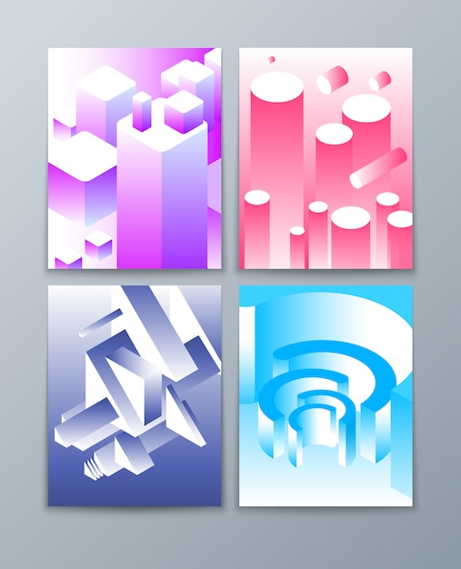 Isometric Abstract Shapes 3d Futuristic Geometric Objects In