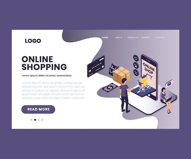 Premium Vector | Isometric artwork of online shopping through mobile app