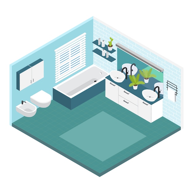 Free Vector | Isometric bathroom composition interior in white and blue ...