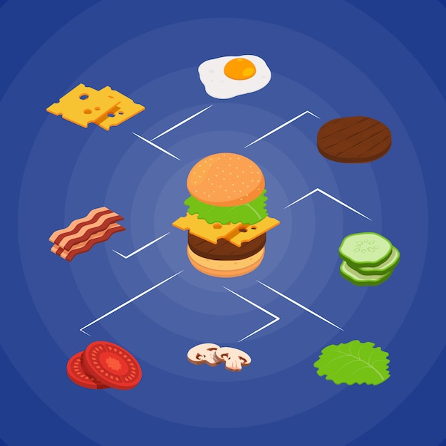 Premium Vector | Isometric burger ingredients infographic illustration