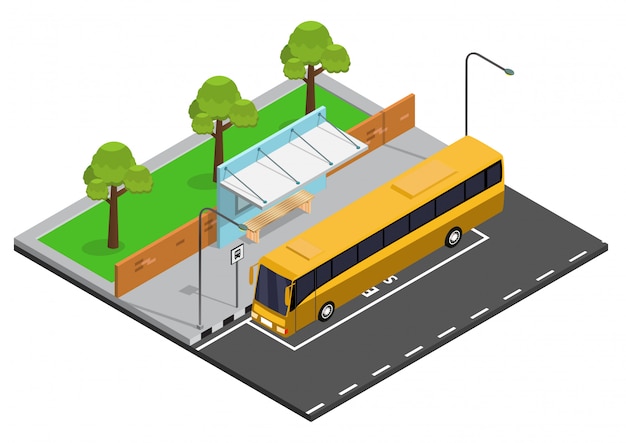 Premium Vector Isometric Bus Stop Illustration