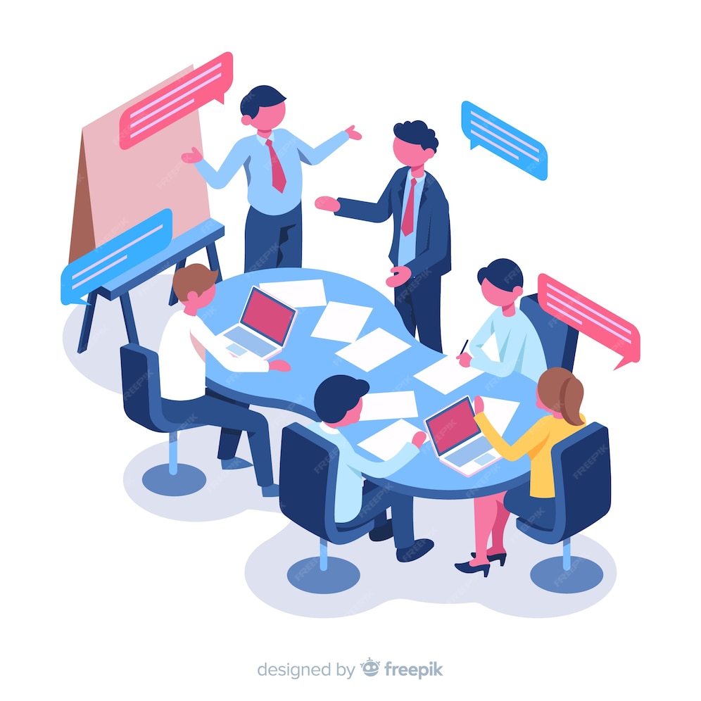 Premium Vector | Isometric business people in a meeting