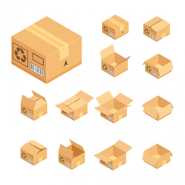 Premium Vector Isometric Cardboard Box Set