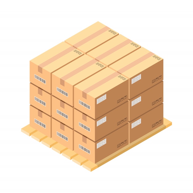 Download Premium Vector Isometric Cardboard Boxes On Wooden Pallet