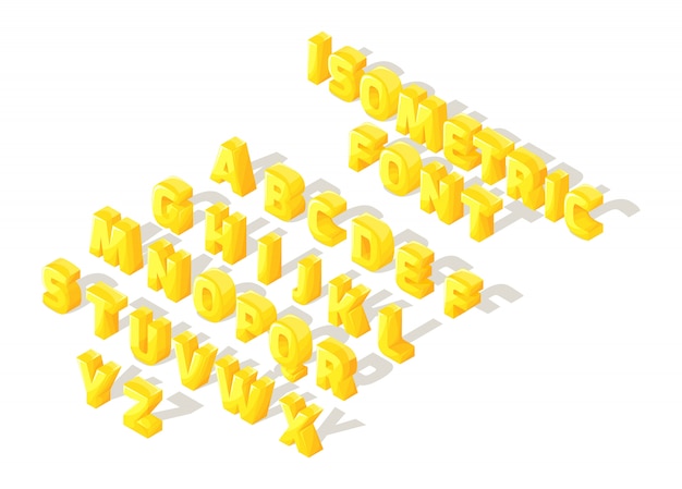 等尺性漫画フォント 文字 イラストを作成するための英語のアルファベットの文字の明るい大規模なセット プレミアムベクター