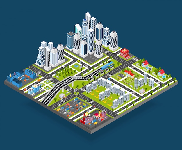 Download Free Vector Isometric City Illustration