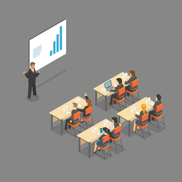 Premium Vector | Isometric classroom meeting room setup