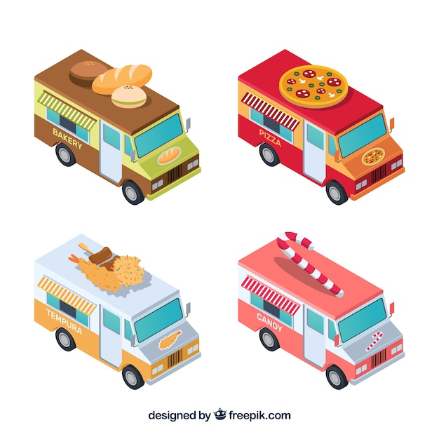 Download Isometric collection of classic food trucks Vector | Free ...