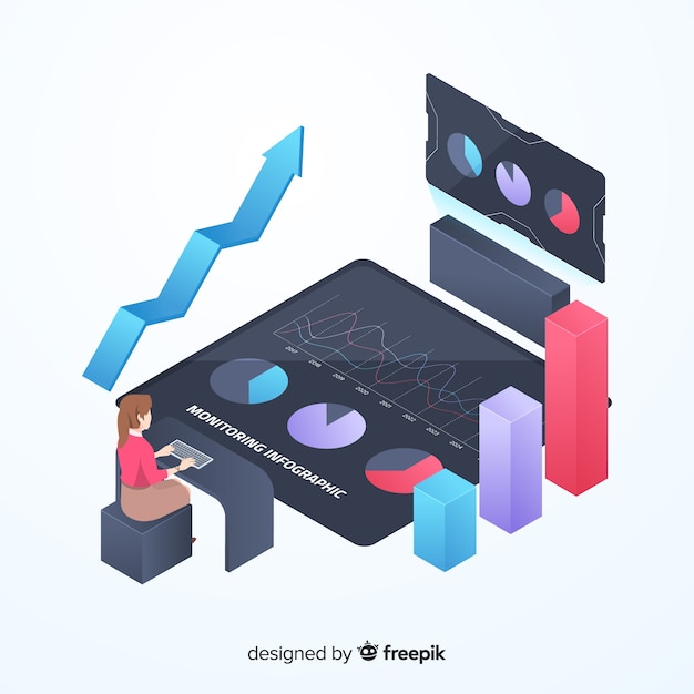 Isometric colorful monitoring infographic template Free Vector