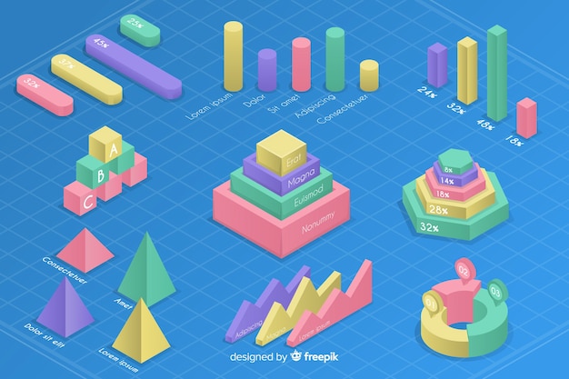 Isometric colorful statistic template collection Free Vector