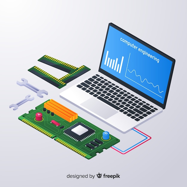 Isometric computer engineering background Free Vector