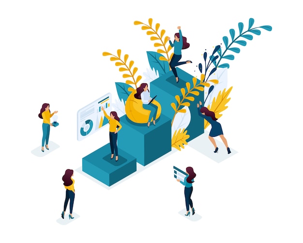 Isometric concept achievement of the goal, moving up the career ladder,  self-education is your contribution to your future. concept for web |  Premium Vector