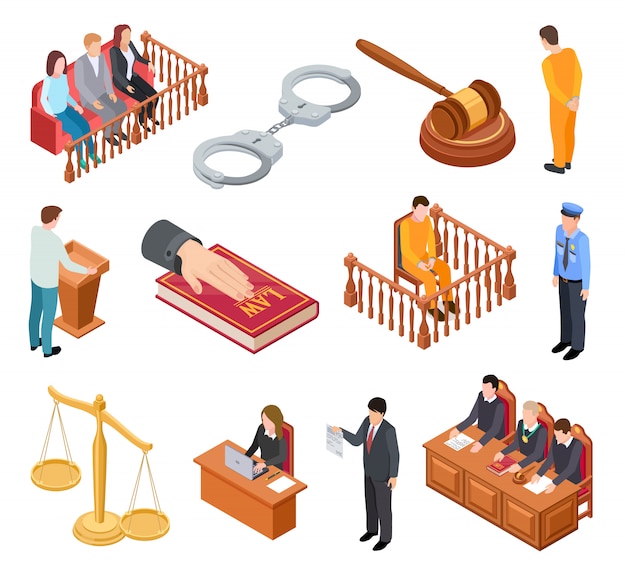 Premium Vector Isometric Court Of Law Trials Defendant Witness