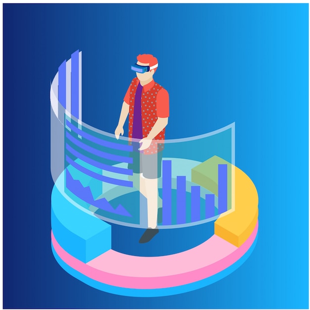 Isometric data analysis and statistics concept. Premium Vector