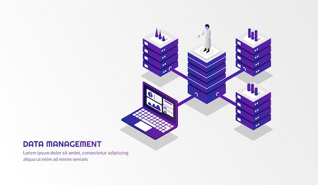 Isometric data management background Premium Vector