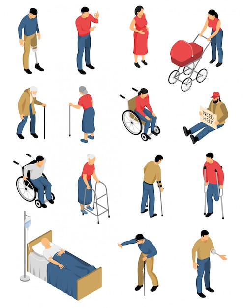 Isometric disable people set of isolated colourful images with human ...