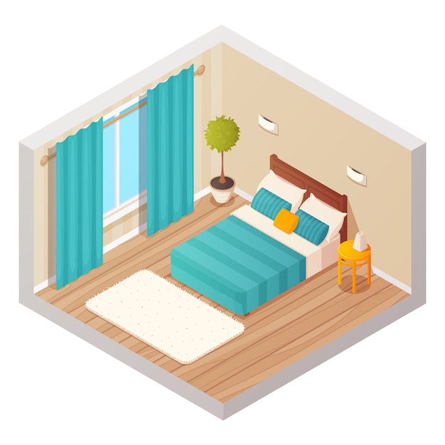 Isometric Domestic Bedroom Interior Design Composition