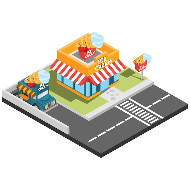 Isometric fast food places Premium Vector