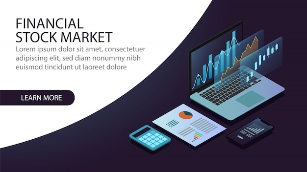 Isometric financial stock market concept Premium Vector