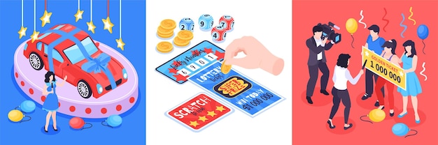 Premium Vector | Isometric fortune lottery win with square compositions