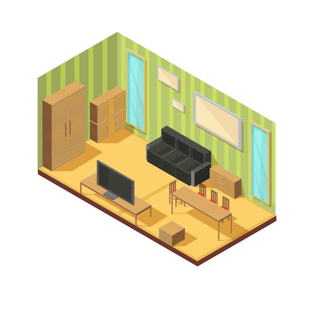 Isometric furniture composition of living room Vector ...