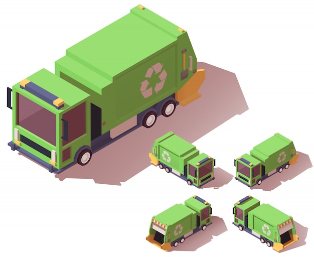 Download Isometric garbage truck Vector | Premium Download