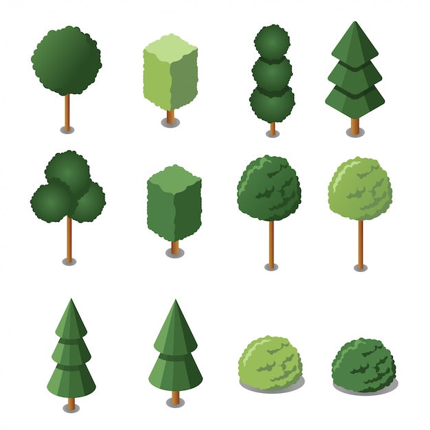 Isometric garden trees set. illustration. isometric flat design. Premium Vector
