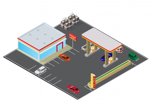 Isometric Gas Station Premium Vector