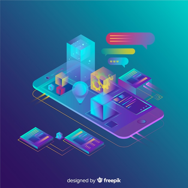 Isometric gradient 3d mobile phone background Free Vector