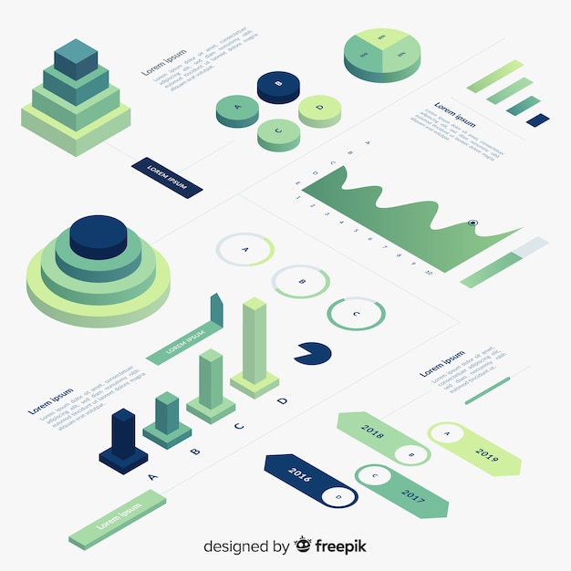 Isometric gradient infographic element collection Free Vector