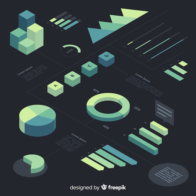 Isometric gradient infographic element collection Free Vector