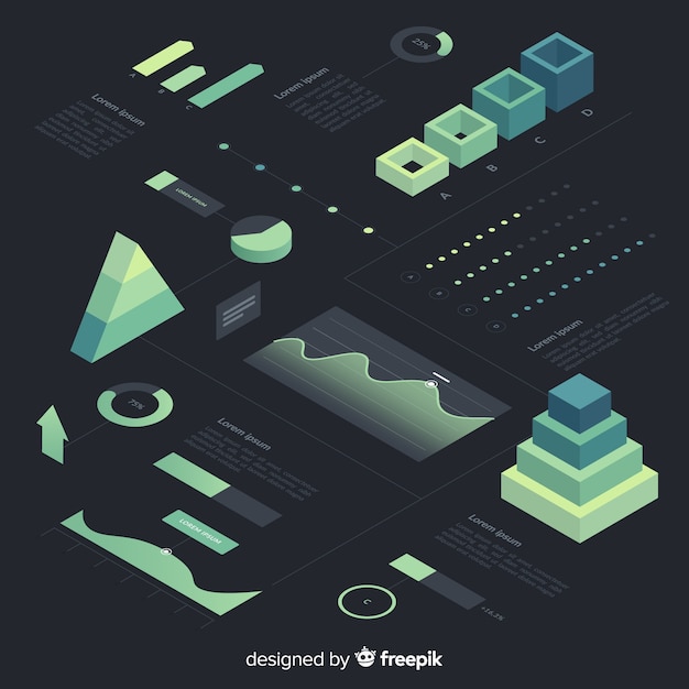 Isometric gradient infographic element collection Free Vector