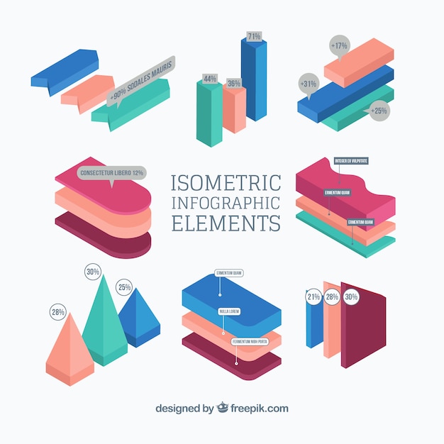 Free vector isometric graphics for infographics