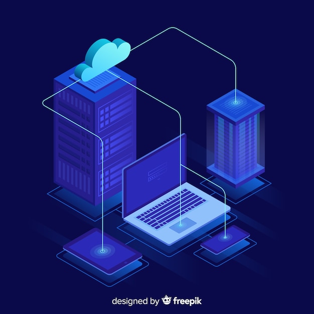 Isometric hosting service background Free Vector