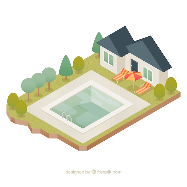 Isometric house with swimming pool