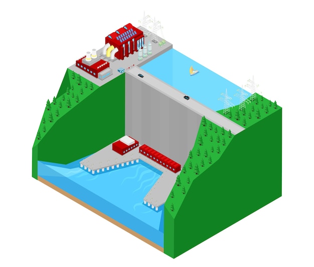 等尺性水力発電所工場発電所 図 プレミアムベクター