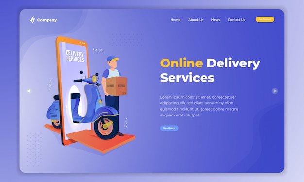 Isometric illustration about online delivery service on landing page concept Premium Vector