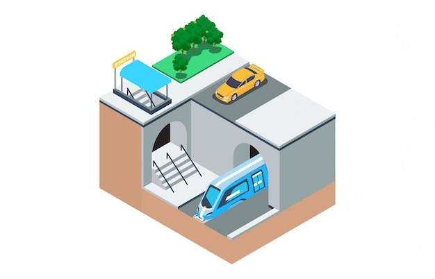Isometric illustration of the way the subway- Premium Vector