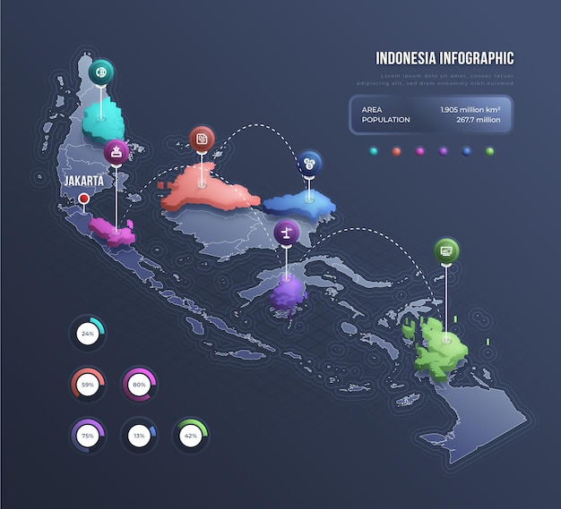 Free Vector Isometric Indonesia Map Infographic