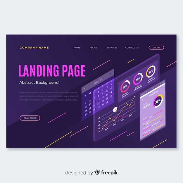 Isometric infographic landing page Free Vector