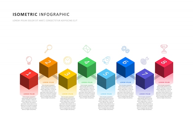 Isometric infographic timeline template with realistic 3d cubic elements Premium Vector