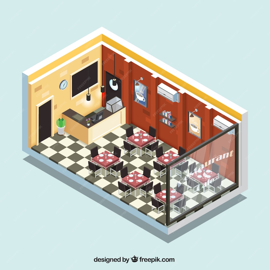 Free Vector | Isometric interior restaurant