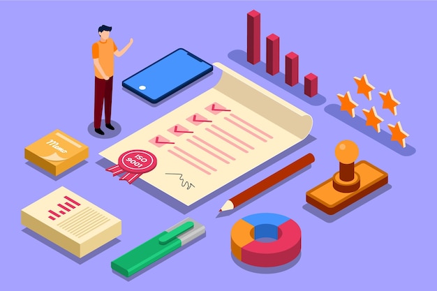 Isometric iso certification concept Free Vector